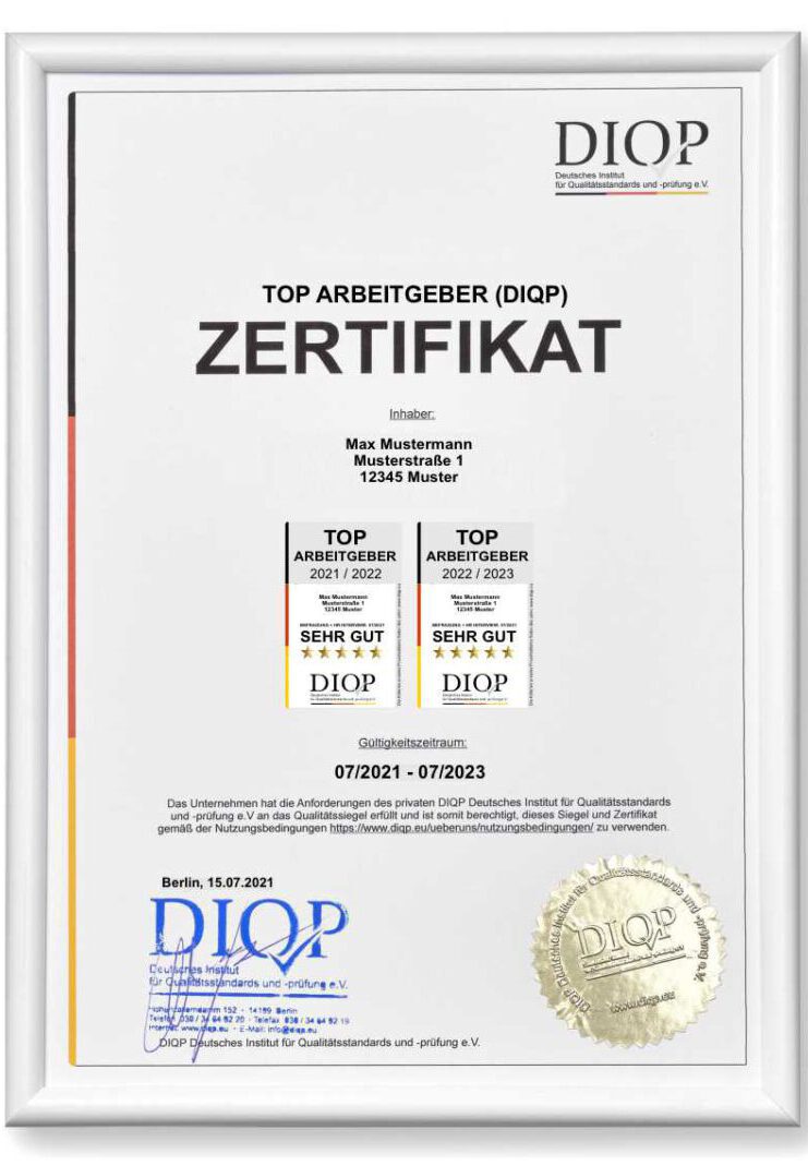 Top-Arbeitgeber-Urkunde Top-Arbeitgeber-Urkunde